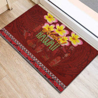 Aloha Plumeria Flowers Rubber Doormat With Hawaiian Style Tapa Tribal LT03 - Polynesian Pride