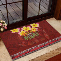 Aloha Plumeria Flowers Rubber Doormat With Hawaiian Style Tapa Tribal LT03 - Polynesian Pride
