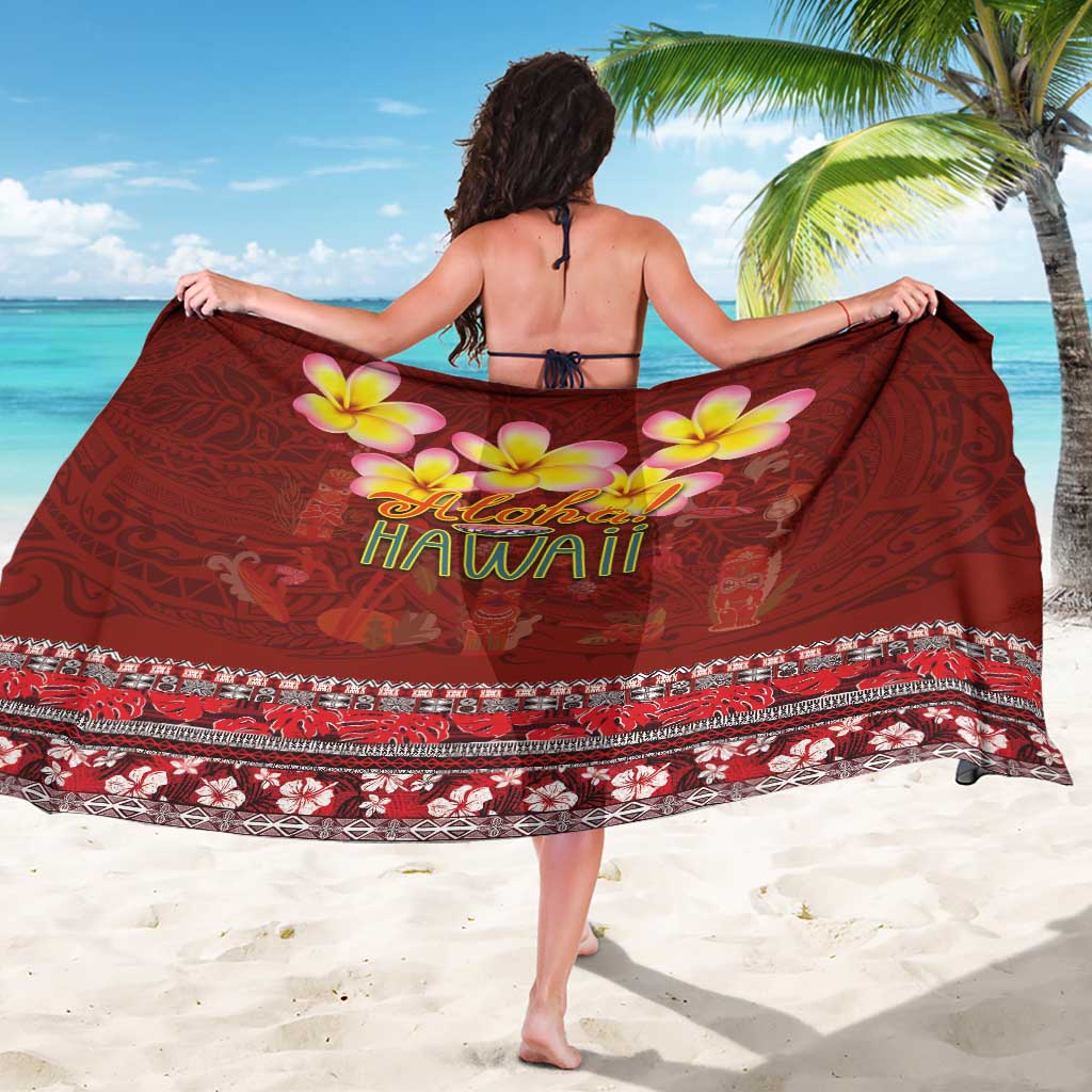 Aloha Plumeria Flowers Sarong With Hawaiian Style Tapa Tribal