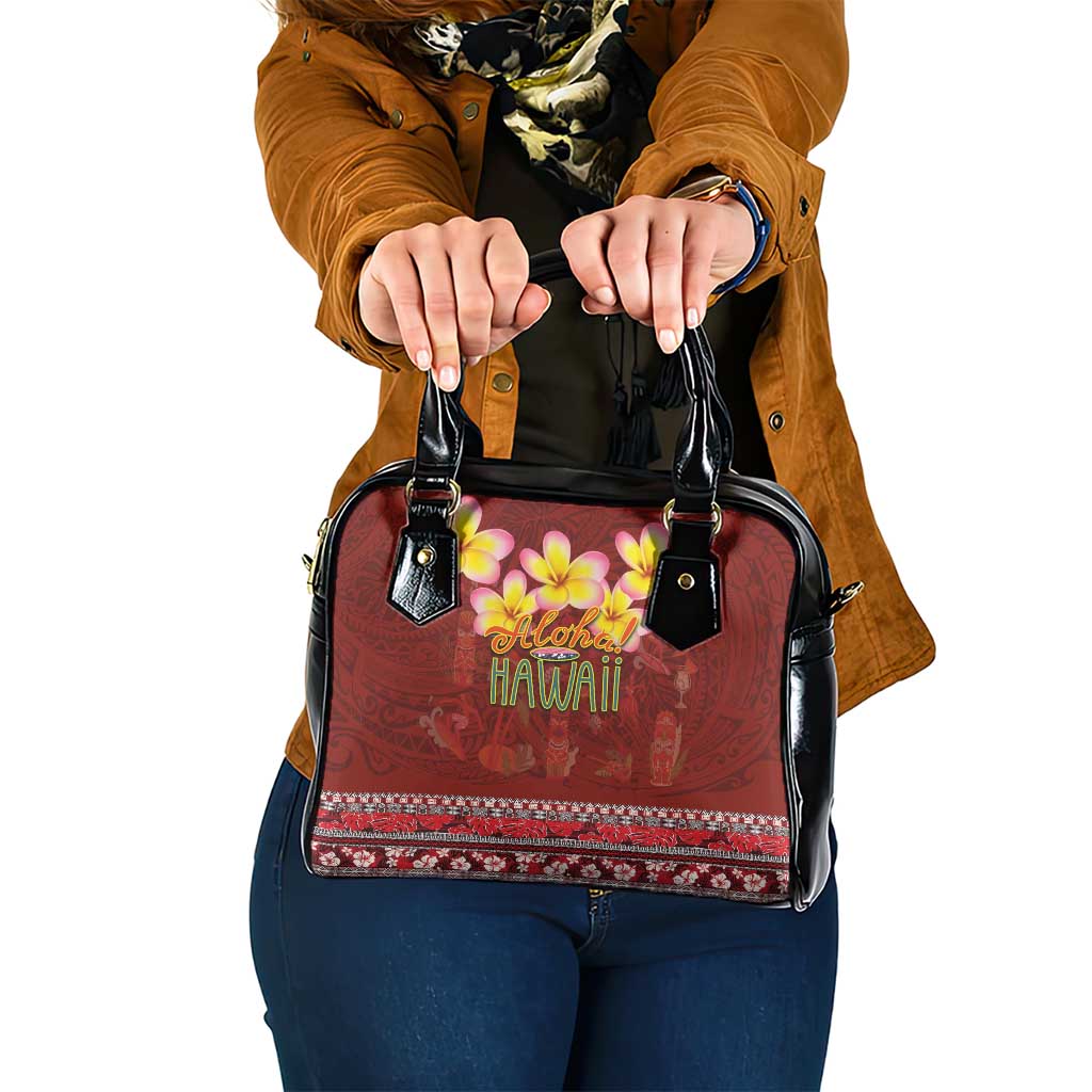 Aloha Plumeria Flowers Shoulder Handbag With Hawaiian Style Tapa Tribal