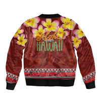 Aloha Plumeria Flowers Sleeve Zip Bomber Jacket With Hawaiian Style Tapa Tribal