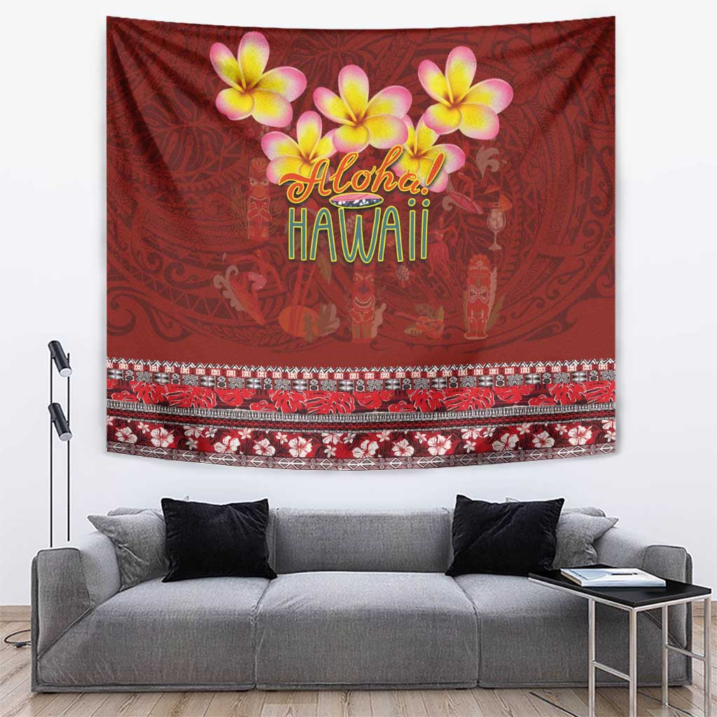 Aloha Plumeria Flowers Tapestry With Hawaiian Style Tapa Tribal