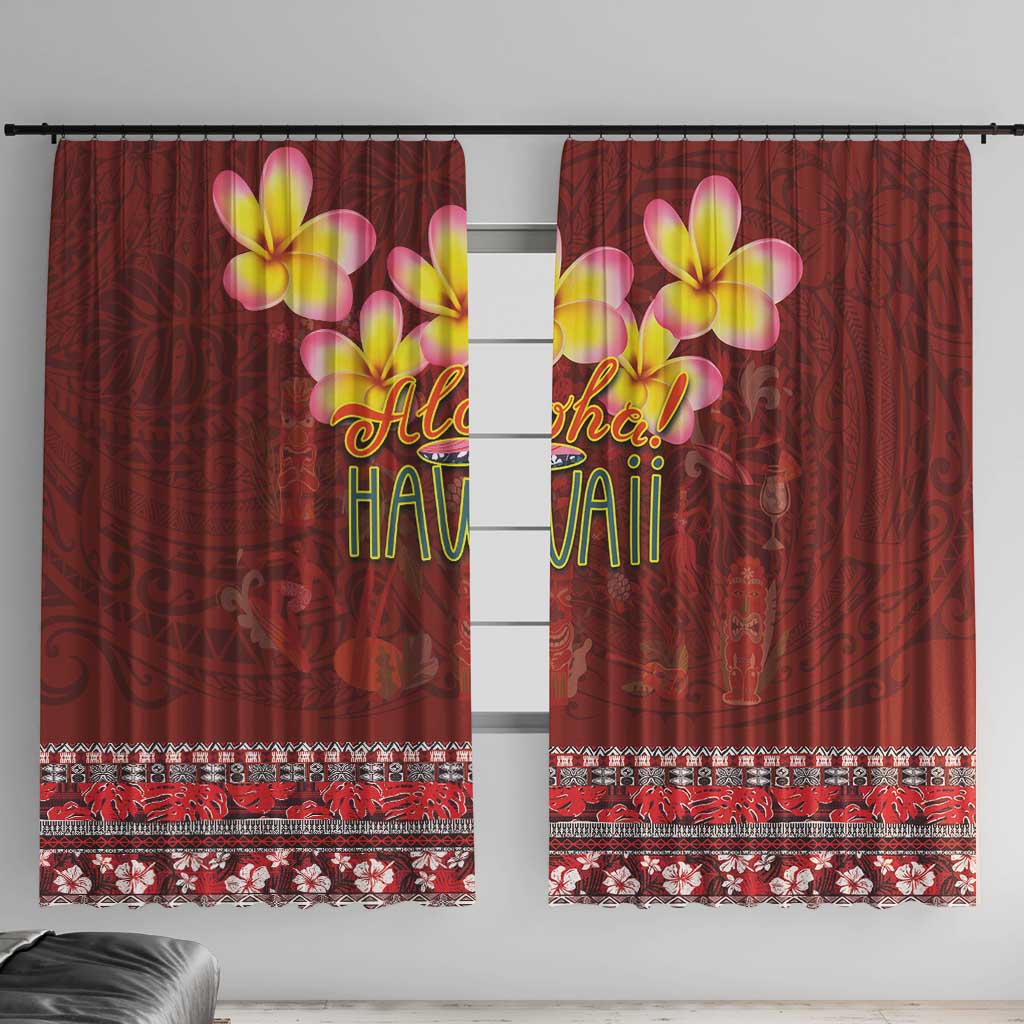 Aloha Plumeria Flowers Window Curtain With Hawaiian Style Tapa Tribal LT03 With Hooks Red - Polynesian Pride