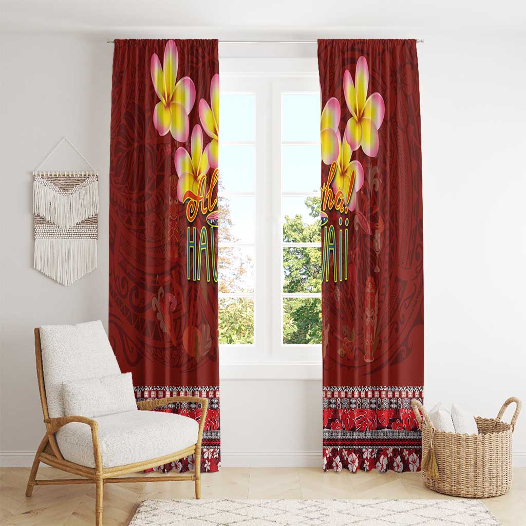 Aloha Plumeria Flowers Window Curtain With Hawaiian Style Tapa Tribal LT03 - Polynesian Pride
