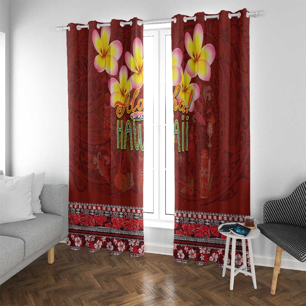 Aloha Plumeria Flowers Window Curtain With Hawaiian Style Tapa Tribal LT03 With Grommets Red - Polynesian Pride