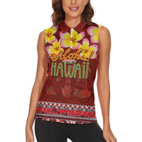 Aloha Plumeria Flowers Women Sleeveless Polo Shirt With Hawaiian Style Tapa Tribal