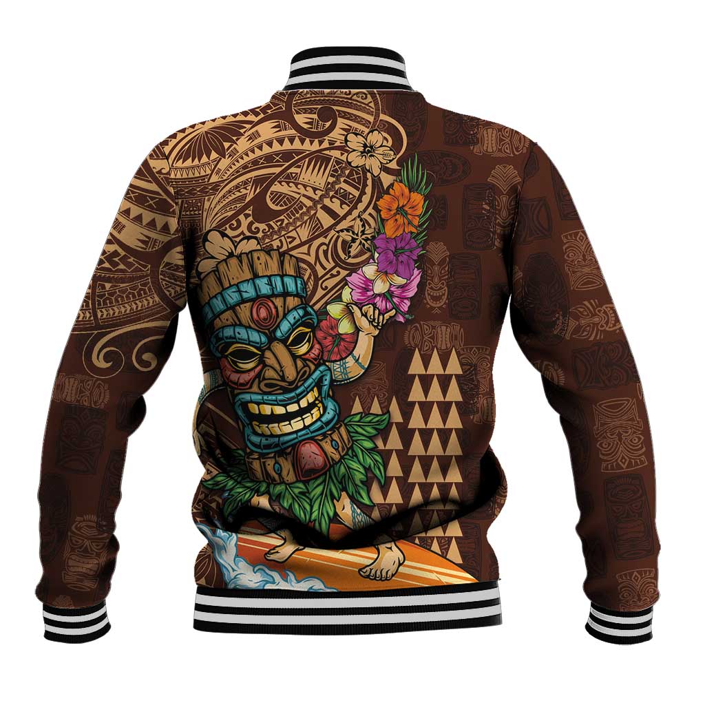 Hawaiian Tiki Mask Surfing Kakau Pattern Baseball Jacket LT03 - Polynesian Pride