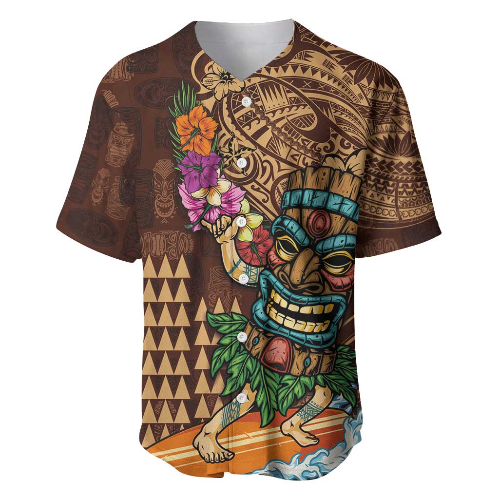 Hawaiian Tiki Mask Surfing Kakau Pattern Baseball Jersey