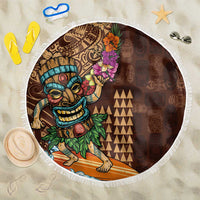 Hawaiian Tiki Mask Surfing Kakau Pattern Beach Blanket LT03 One Size 150cm Brown - Polynesian Pride