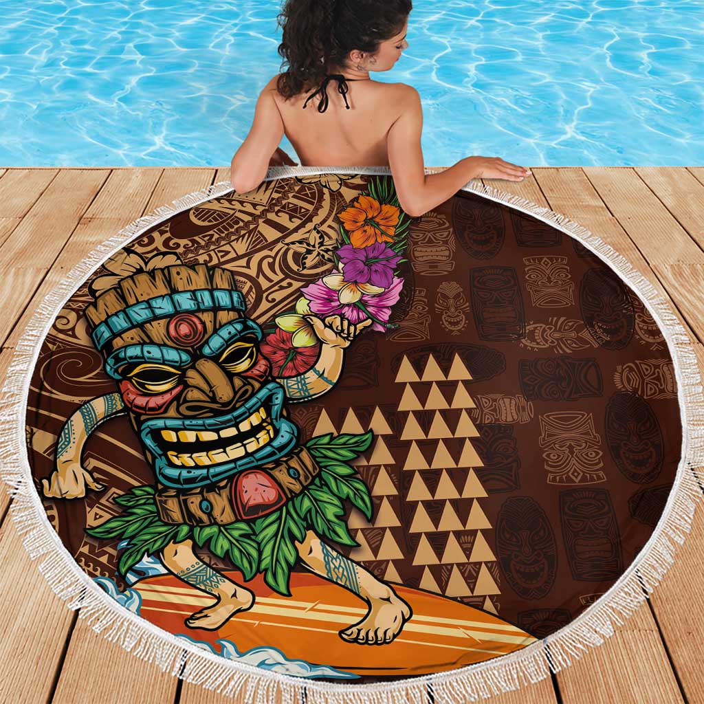 Hawaiian Tiki Mask Surfing Kakau Pattern Beach Blanket LT03 - Polynesian Pride