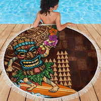 Hawaiian Tiki Mask Surfing Kakau Pattern Beach Blanket LT03 - Polynesian Pride