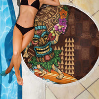Hawaiian Tiki Mask Surfing Kakau Pattern Beach Blanket LT03 - Polynesian Pride