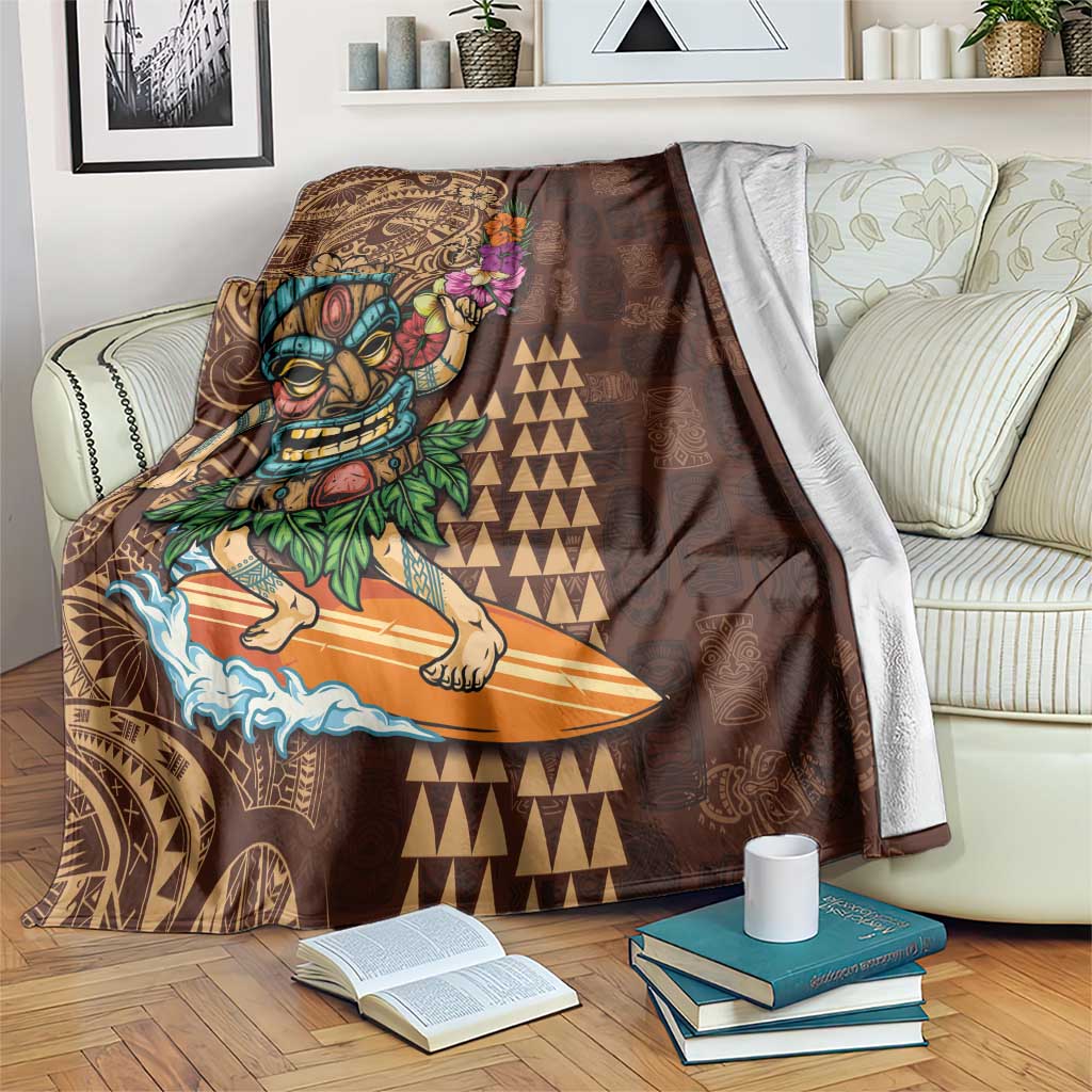 Hawaiian Tiki Mask Surfing Kakau Pattern Blanket LT03 Brown - Polynesian Pride