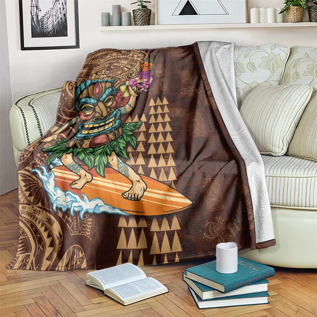 Hawaiian Tiki Mask Surfing Kakau Pattern Blanket