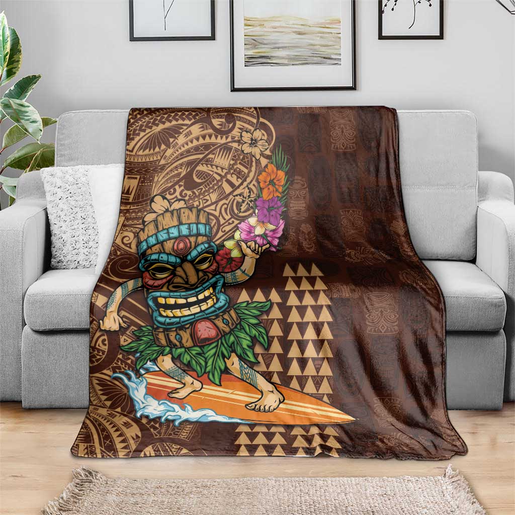 Hawaiian Tiki Mask Surfing Kakau Pattern Blanket LT03 - Polynesian Pride