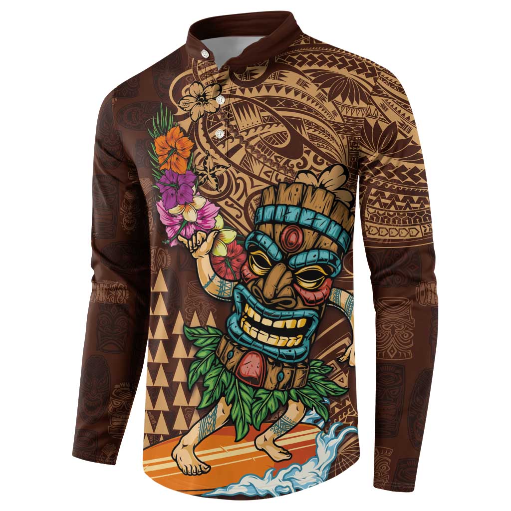 Hawaiian Tiki Mask Surfing Kakau Pattern Button Sweatshirt LT03 - Polynesian Pride