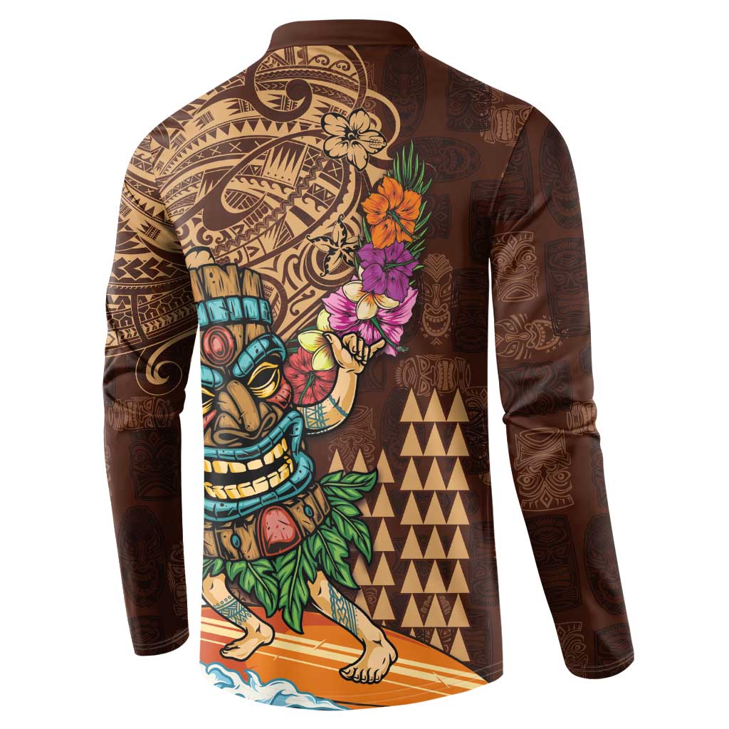 Hawaiian Tiki Mask Surfing Kakau Pattern Button Sweatshirt LT03 - Polynesian Pride