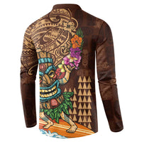 Hawaiian Tiki Mask Surfing Kakau Pattern Button Sweatshirt LT03 - Polynesian Pride