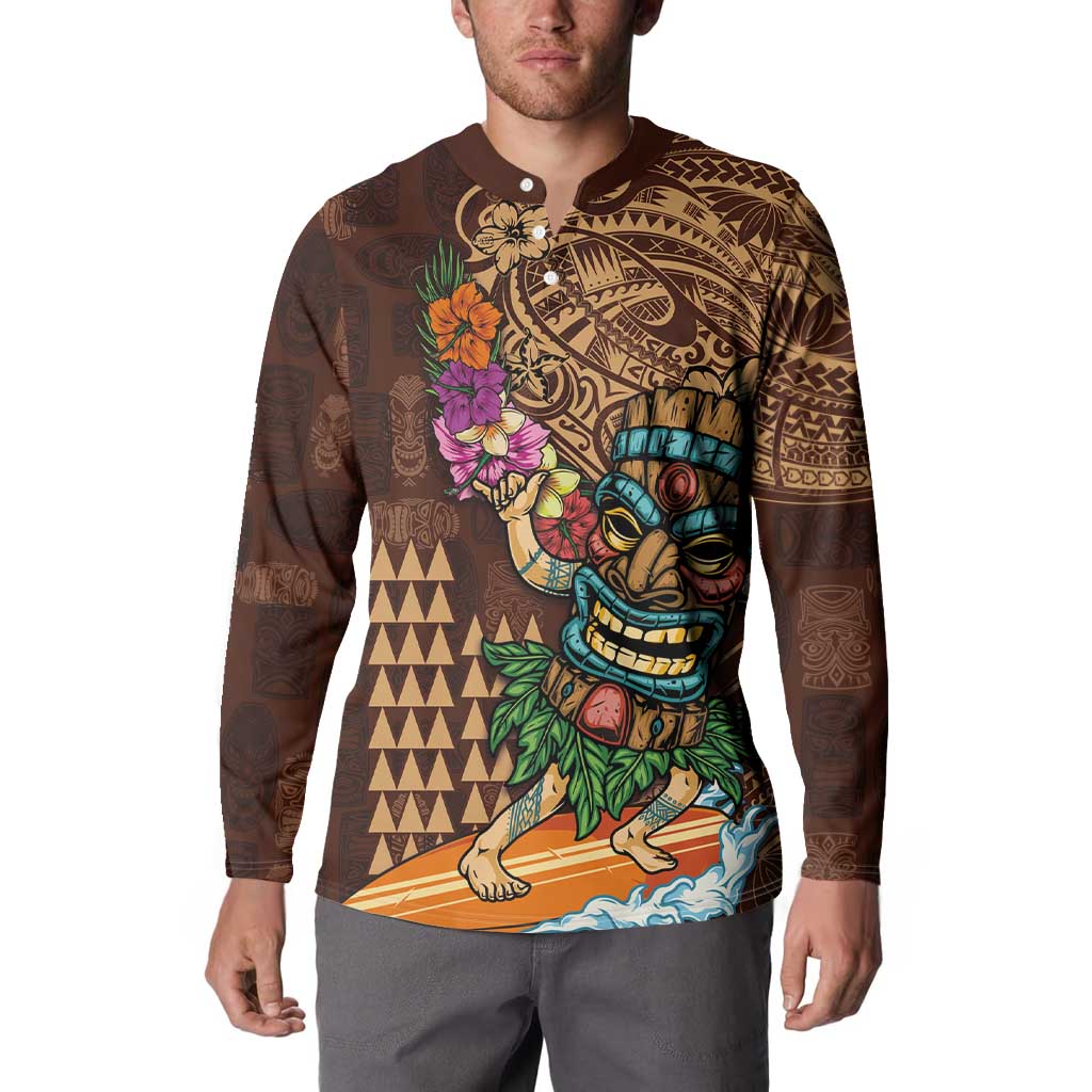 Hawaiian Tiki Mask Surfing Kakau Pattern Button Sweatshirt LT03 - Polynesian Pride