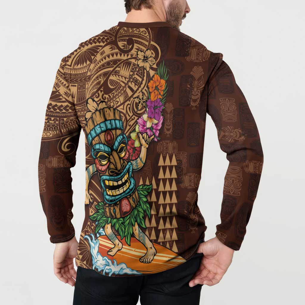 Hawaiian Tiki Mask Surfing Kakau Pattern Button Sweatshirt LT03 - Polynesian Pride