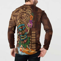 Hawaiian Tiki Mask Surfing Kakau Pattern Button Sweatshirt LT03 - Polynesian Pride