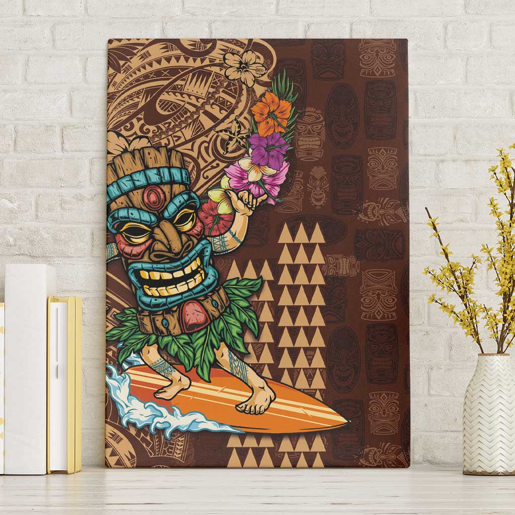 Hawaiian Tiki Mask Surfing Kakau Pattern Canvas Wall Art LT03 Without Frame Brown - Polynesian Pride
