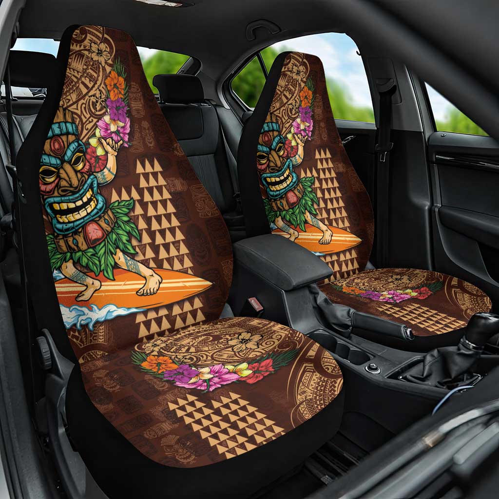 Hawaiian Tiki Mask Surfing Kakau Pattern Car Seat Cover