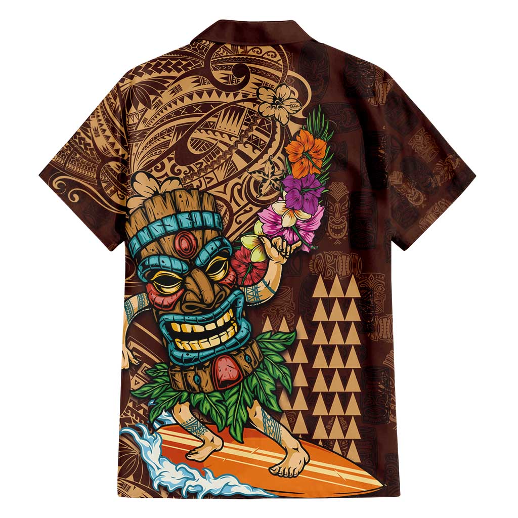 Hawaiian Tiki Mask Surfing Kakau Pattern Family Matching Long Sleeve Bodycon Dress and Hawaiian Shirt