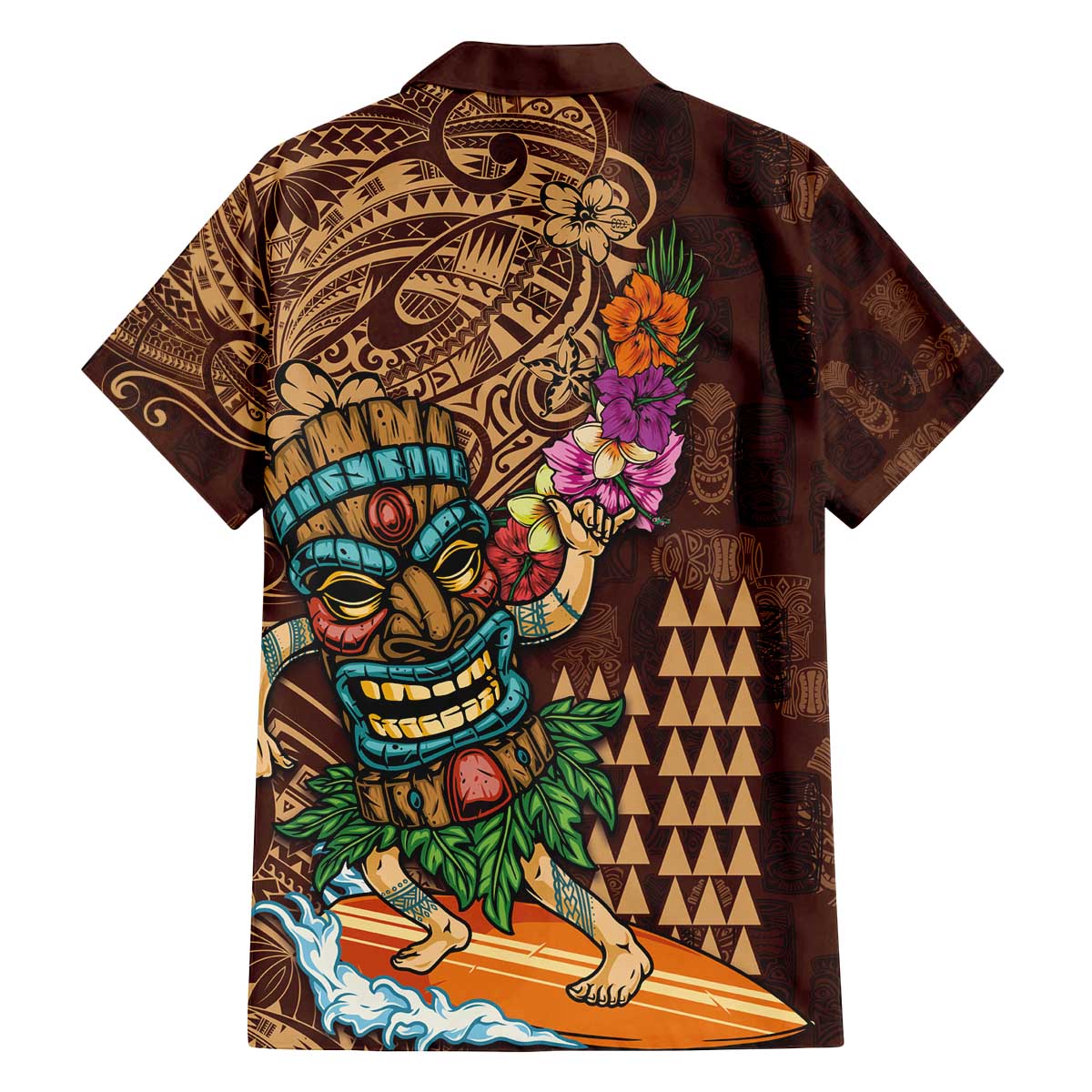 Hawaiian Tiki Mask Surfing Kakau Pattern Family Matching Off The Shoulder Long Sleeve Dress and Hawaiian Shirt LT03 - Polynesian Pride