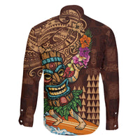 Hawaiian Tiki Mask Surfing Kakau Pattern Family Matching Off Shoulder Short Dress and Hawaiian Shirt LT03 - Polynesian Pride