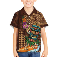 Hawaiian Tiki Mask Surfing Kakau Pattern Family Matching Puletasi and Hawaiian Shirt LT03 Son's Shirt Brown - Polynesian Pride
