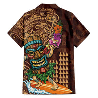 Hawaiian Tiki Mask Surfing Kakau Pattern Family Matching Short Sleeve Bodycon Dress and Hawaiian Shirt