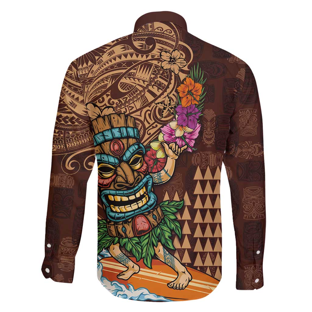 Hawaiian Tiki Mask Surfing Kakau Pattern Family Matching Summer Maxi Dress and Hawaiian Shirt LT03 - Polynesian Pride