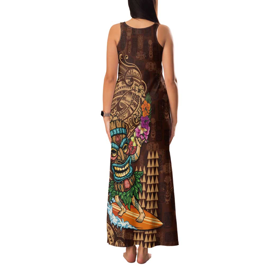 Hawaiian Tiki Mask Surfing Kakau Pattern Family Matching Tank Maxi Dress and Hawaiian Shirt LT03 - Polynesian Pride