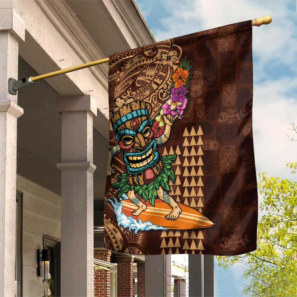 Hawaiian Tiki Mask Surfing Kakau Pattern Garden Flag LT03 House Flag Brown - Polynesian Pride