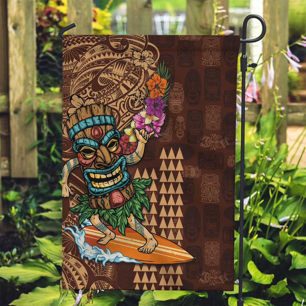 Hawaiian Tiki Mask Surfing Kakau Pattern Garden Flag LT03 Garden Flag Brown - Polynesian Pride