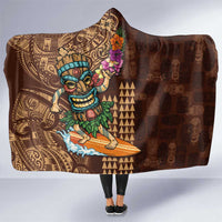 Hawaiian Tiki Mask Surfing Kakau Pattern Hooded Blanket LT03 One Size Brown - Polynesian Pride