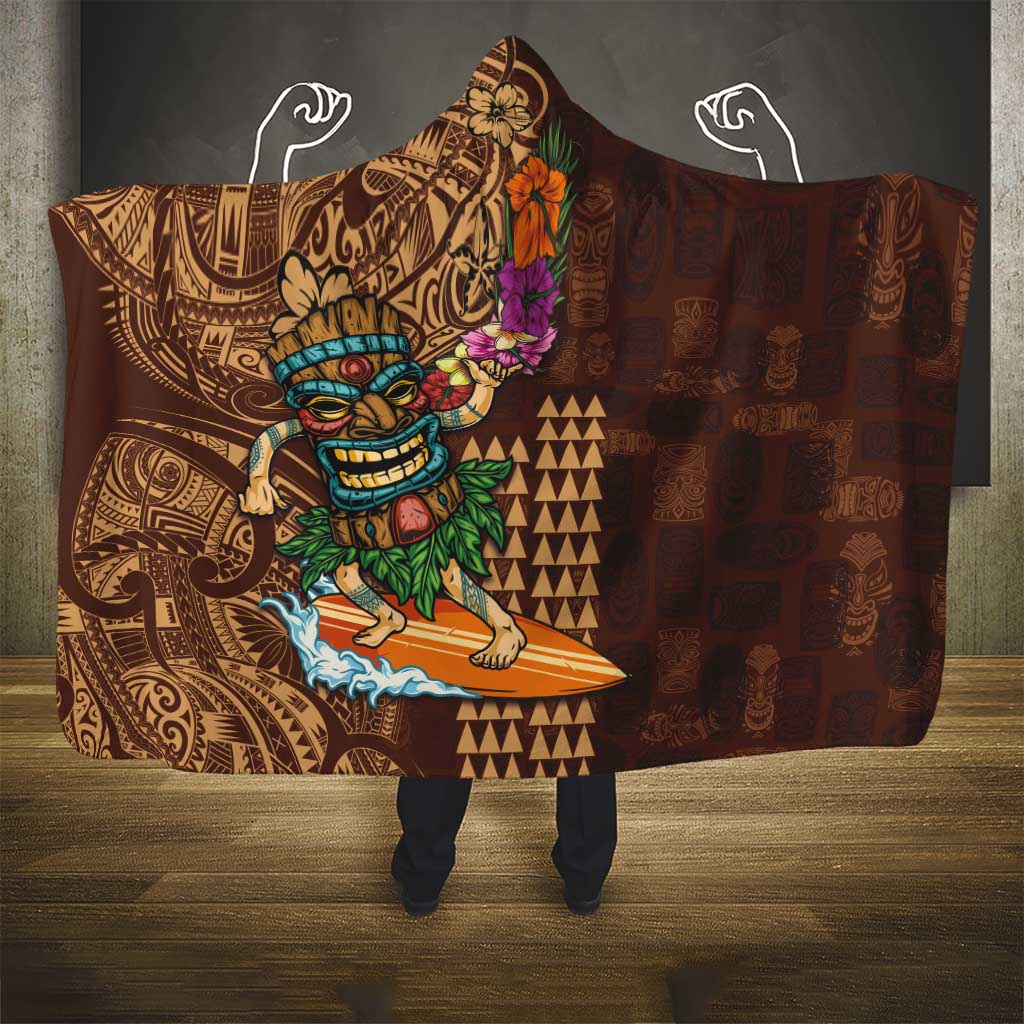 Hawaiian Tiki Mask Surfing Kakau Pattern Hooded Blanket LT03 - Polynesian Pride