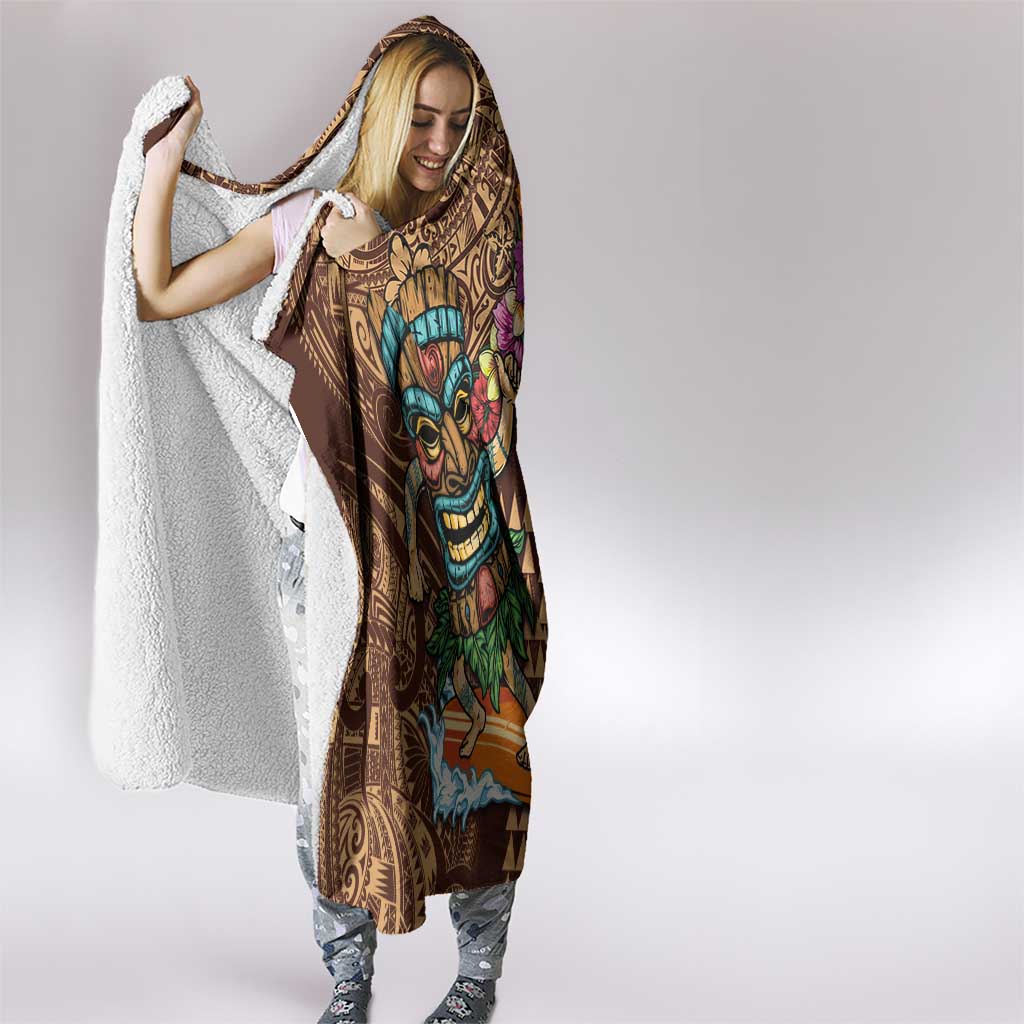Hawaiian Tiki Mask Surfing Kakau Pattern Hooded Blanket LT03 - Polynesian Pride