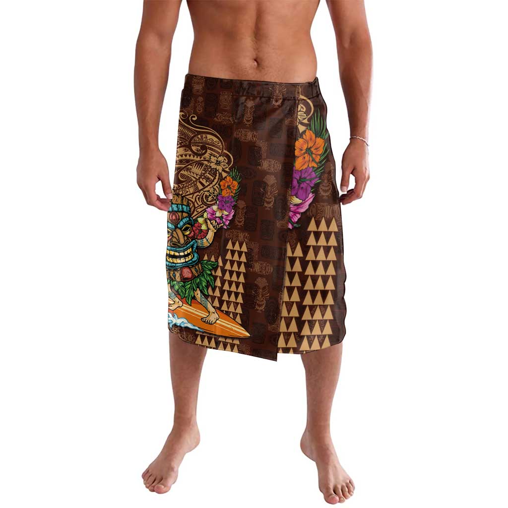 Hawaiian Tiki Mask Surfing Kakau Pattern Lavalava LT03 Brown - Polynesian Pride