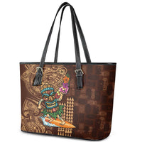 Hawaiian Tiki Mask Surfing Kakau Pattern Leather Tote Bag LT03 - Polynesian Pride