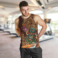 Hawaiian Tiki Mask Surfing Kakau Pattern Men Tank Top LT03 Brown - Polynesian Pride