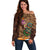 Hawaiian Tiki Mask Surfing Kakau Pattern Off Shoulder Sweater