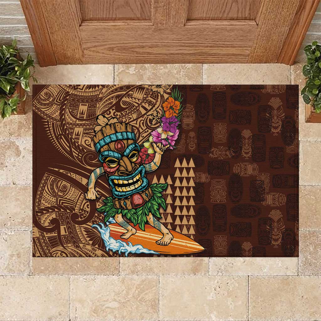 Hawaiian Tiki Mask Surfing Kakau Pattern Rubber Doormat LT03 Brown - Polynesian Pride