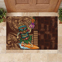 Hawaiian Tiki Mask Surfing Kakau Pattern Rubber Doormat LT03 Brown - Polynesian Pride