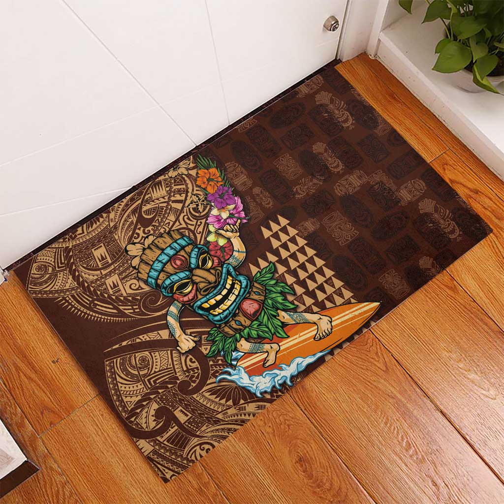 Hawaiian Tiki Mask Surfing Kakau Pattern Rubber Doormat LT03 - Polynesian Pride
