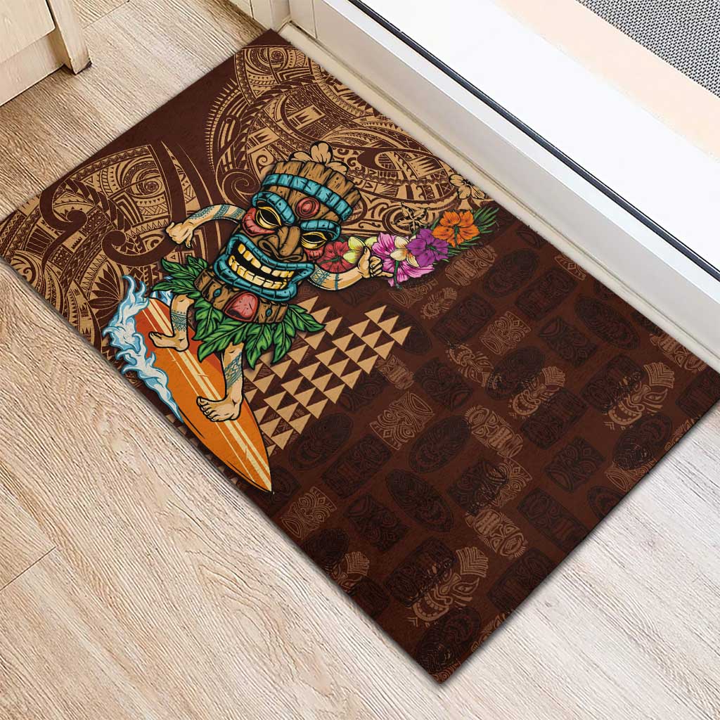 Hawaiian Tiki Mask Surfing Kakau Pattern Rubber Doormat LT03 - Polynesian Pride