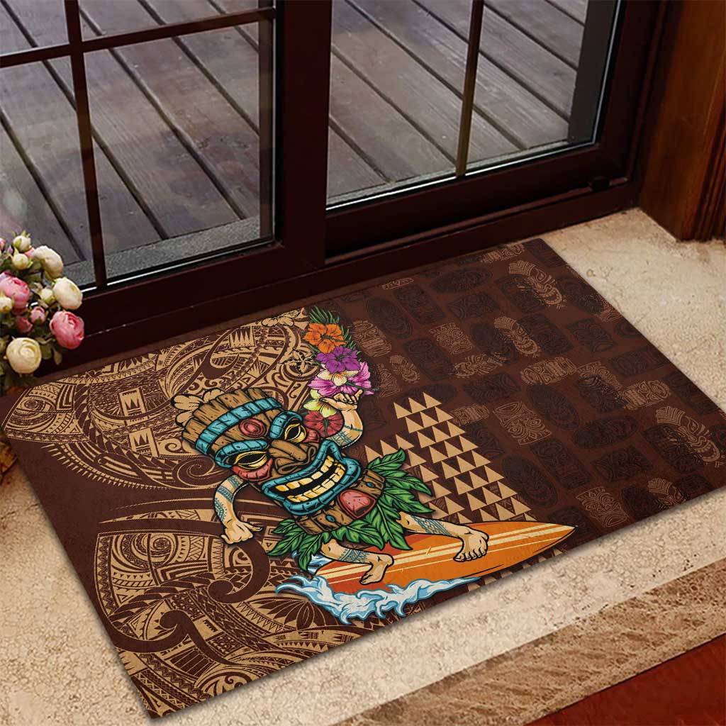 Hawaiian Tiki Mask Surfing Kakau Pattern Rubber Doormat LT03 - Polynesian Pride