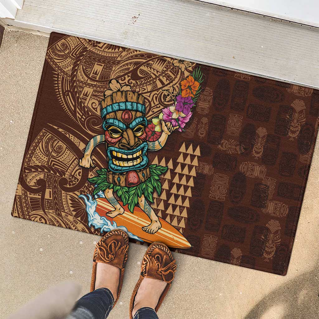 Hawaiian Tiki Mask Surfing Kakau Pattern Rubber Doormat LT03 - Polynesian Pride