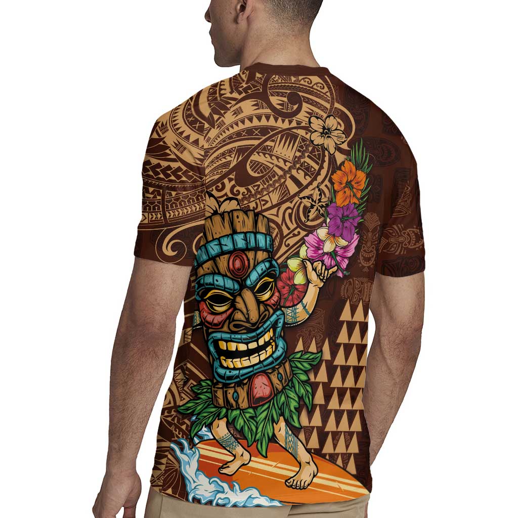 Hawaiian Tiki Mask Surfing Kakau Pattern Rugby Jersey LT03 - Polynesian Pride